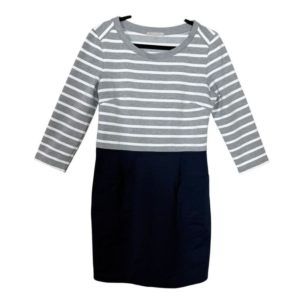 Gap Women’s Navy Gray White‎ Stripe Color Block Pockets Ponte Knit Dress Medium